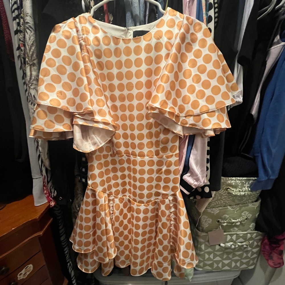 DO+BE GOLD POLKA DOT RUFFLE DRESS